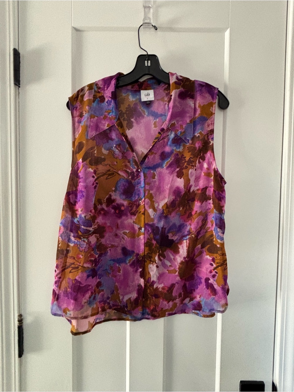 CAbi Sleeveless Floral-Print Camisole in Purple and Brown Fushia new large 4792
